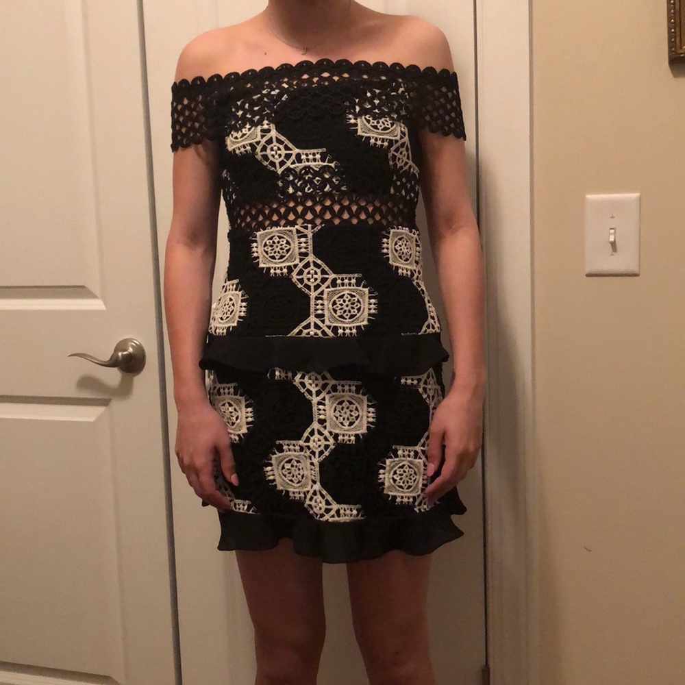 Black and white lace dress